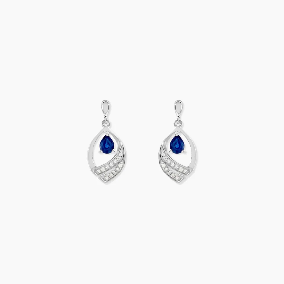 Boucles D'oreilles Puces Odila Or Blanc Saphir Et Diamant