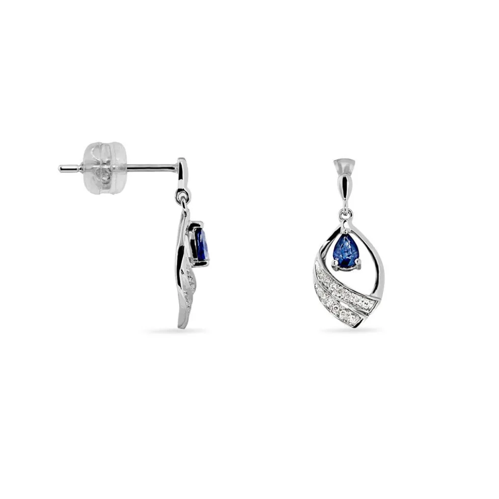 Boucles D'oreilles Puces Odila Or Blanc Saphir Et Diamant