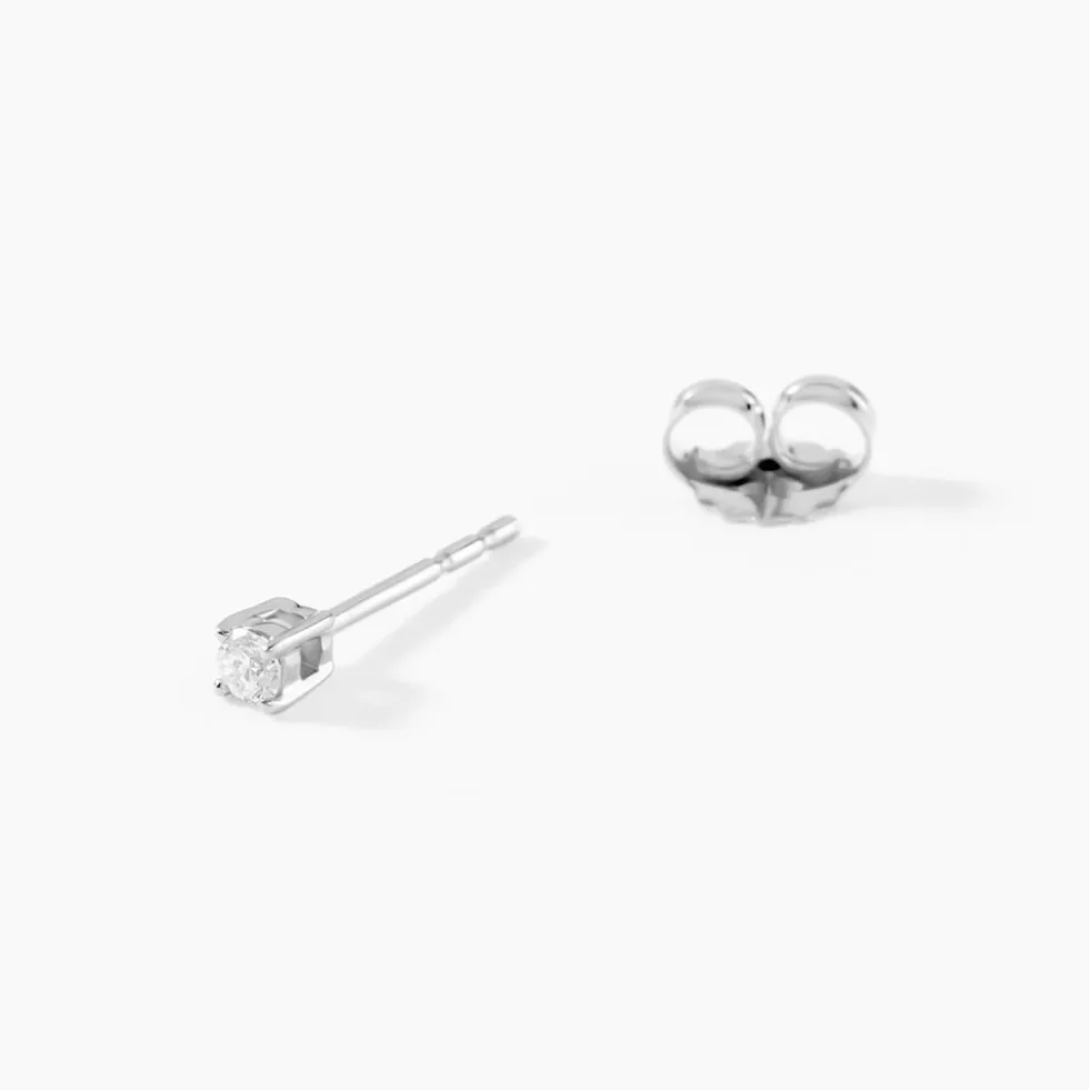 Boucles D'Oreilles Puces One Or Blanc Diamants