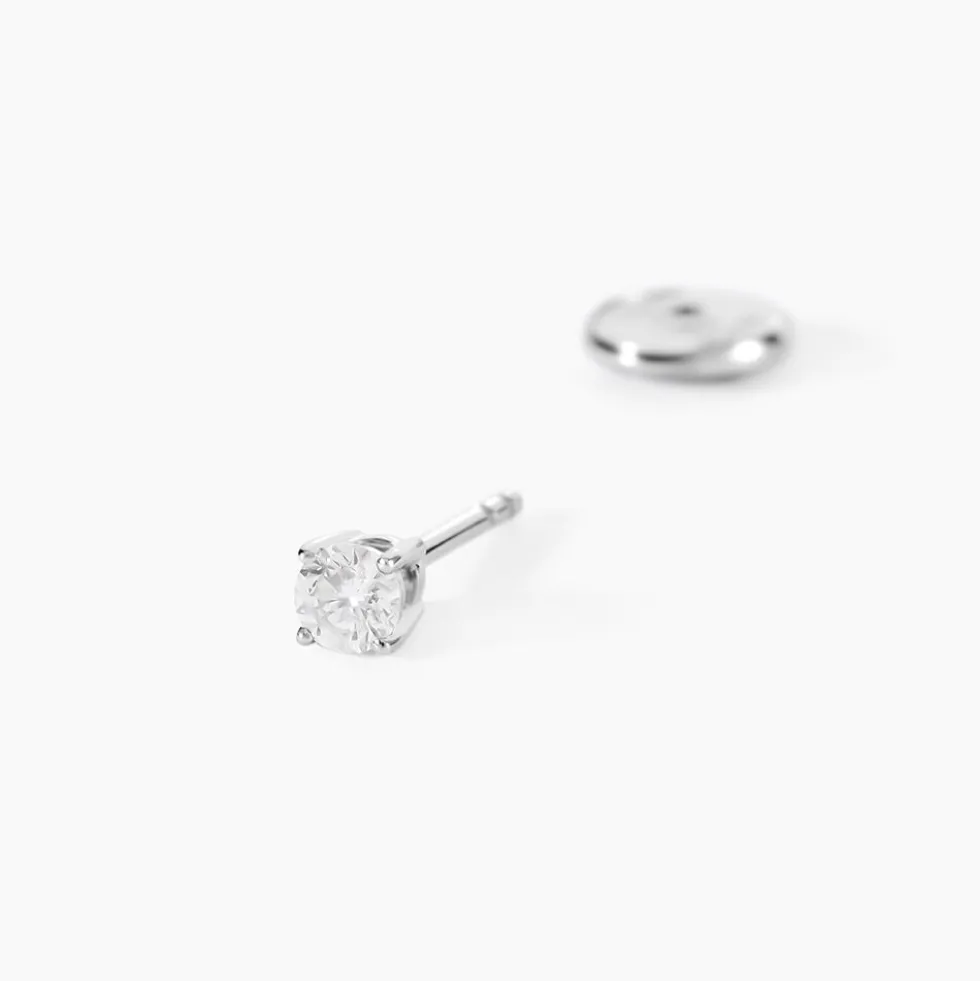 Boucles D'Oreilles Puces One Or Blanc Diamants