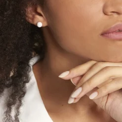 Boucles D'oreilles Puces Orbe Argent Blanc Céramique