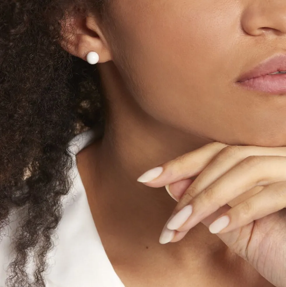 Boucles D'oreilles Puces Orbe Argent Blanc Céramique