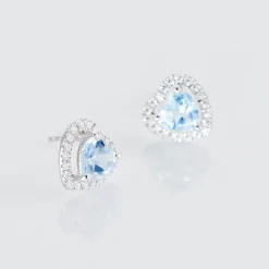 Boucles D'oreilles Puces Or Blanc Ashraf Topazes Oxydes De Zirconium