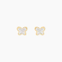 Boucles D'oreilles Puces Or Jaune Cercis Strass