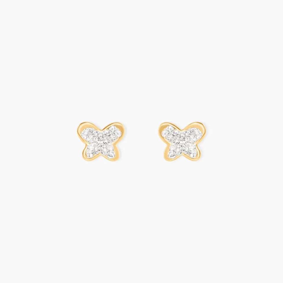Boucles D'oreilles Puces Or Jaune Cercis Strass