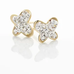 Boucles D'oreilles Puces Or Jaune Cercis Strass