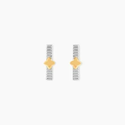 Boucles D'Oreilles Puces Or Jaune Argent Blanc