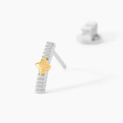 Boucles D'Oreilles Puces Or Jaune Argent Blanc