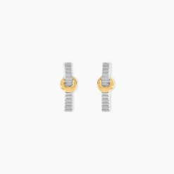 Boucles D'Oreilles Puces Or Jaune Argent Blanc
