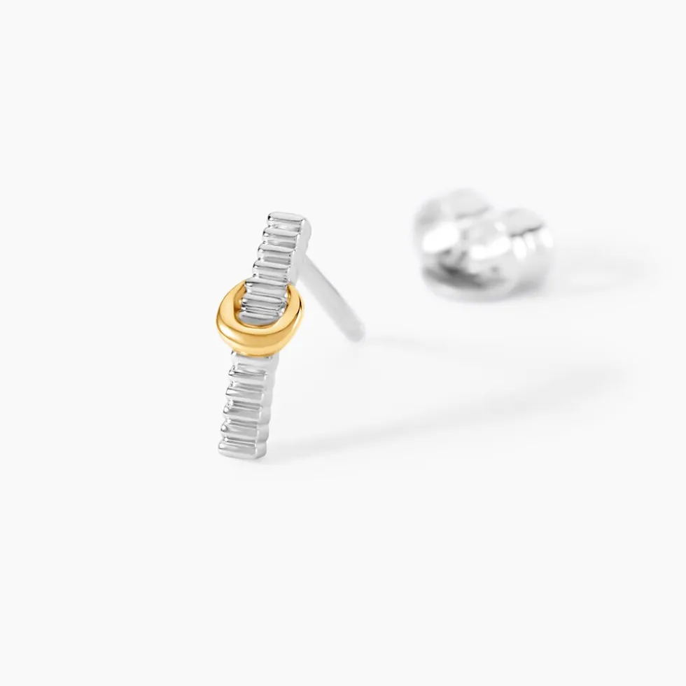 Boucles D'Oreilles Puces Or Jaune Argent Blanc