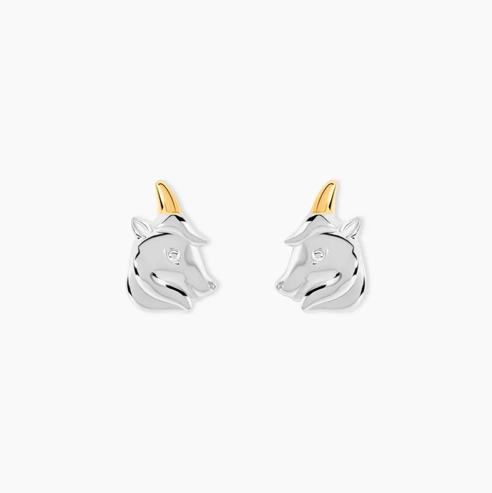 Boucles D'Oreilles Puces Or Jaune Argent Blanc