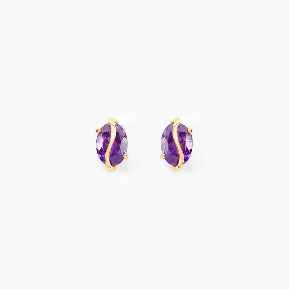 Boucles D'oreilles Puces Or Jaune Prudencia Améthystes