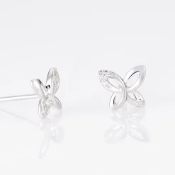 Boucles D'oreilles Puces Papillon Or Blanc Diamant