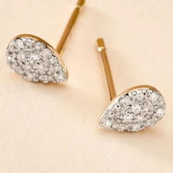 Boucles D'oreilles Puces Pear C Or Jaune Diamant