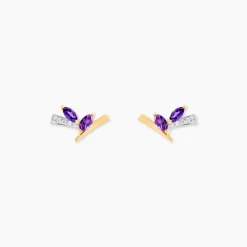 Boucles D'oreilles Puces Petras Or Jaune Améthyste Oxyde De Zirconium