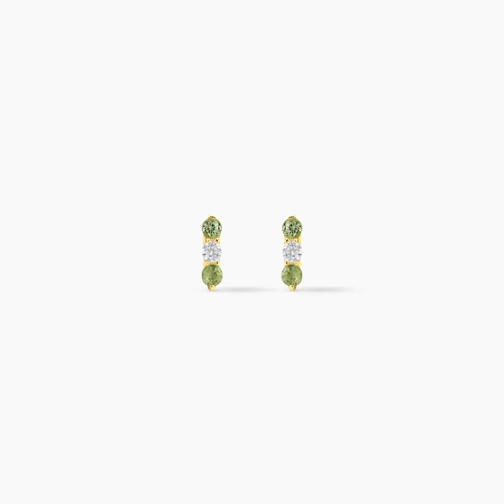Boucles D'Oreilles Puces Poem Argent Jaune Péridot Oxyde De Zirconium
