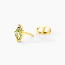 Boucles D'Oreilles Puces Poem Argent Jaune Péridot Oxyde De Zirconium