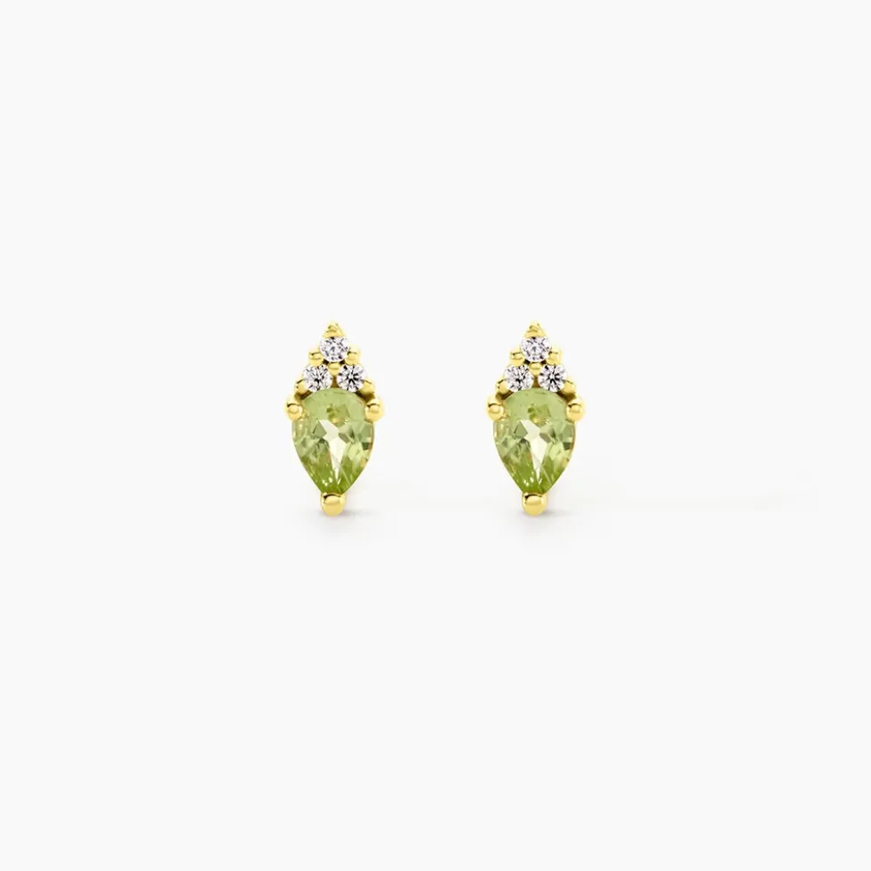 Boucles D'Oreilles Puces Poem Argent Jaune Péridot Oxyde De Zirconium