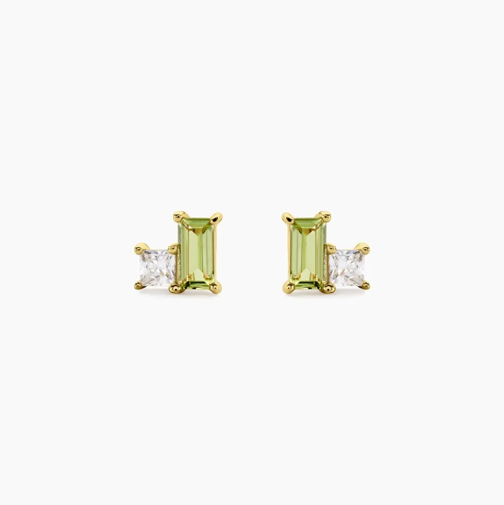 Boucles D'Oreilles Puces Poem Argent Jaune Péridot Oxyde De Zirconium