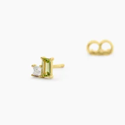 Boucles D'Oreilles Puces Poem Argent Jaune Péridot Oxyde De Zirconium