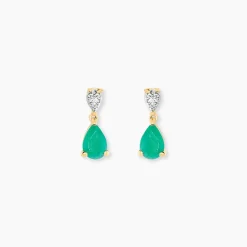 Boucles D'Oreilles Puces Porfirio Or Jaune Emeraude Diamant