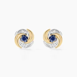 Boucles D'oreilles Puces Potentille Or Jaune Saphir