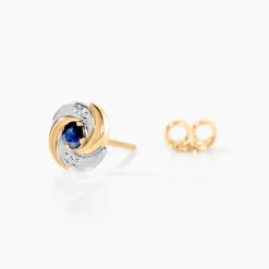 Boucles D'oreilles Puces Potentille Or Jaune Saphir