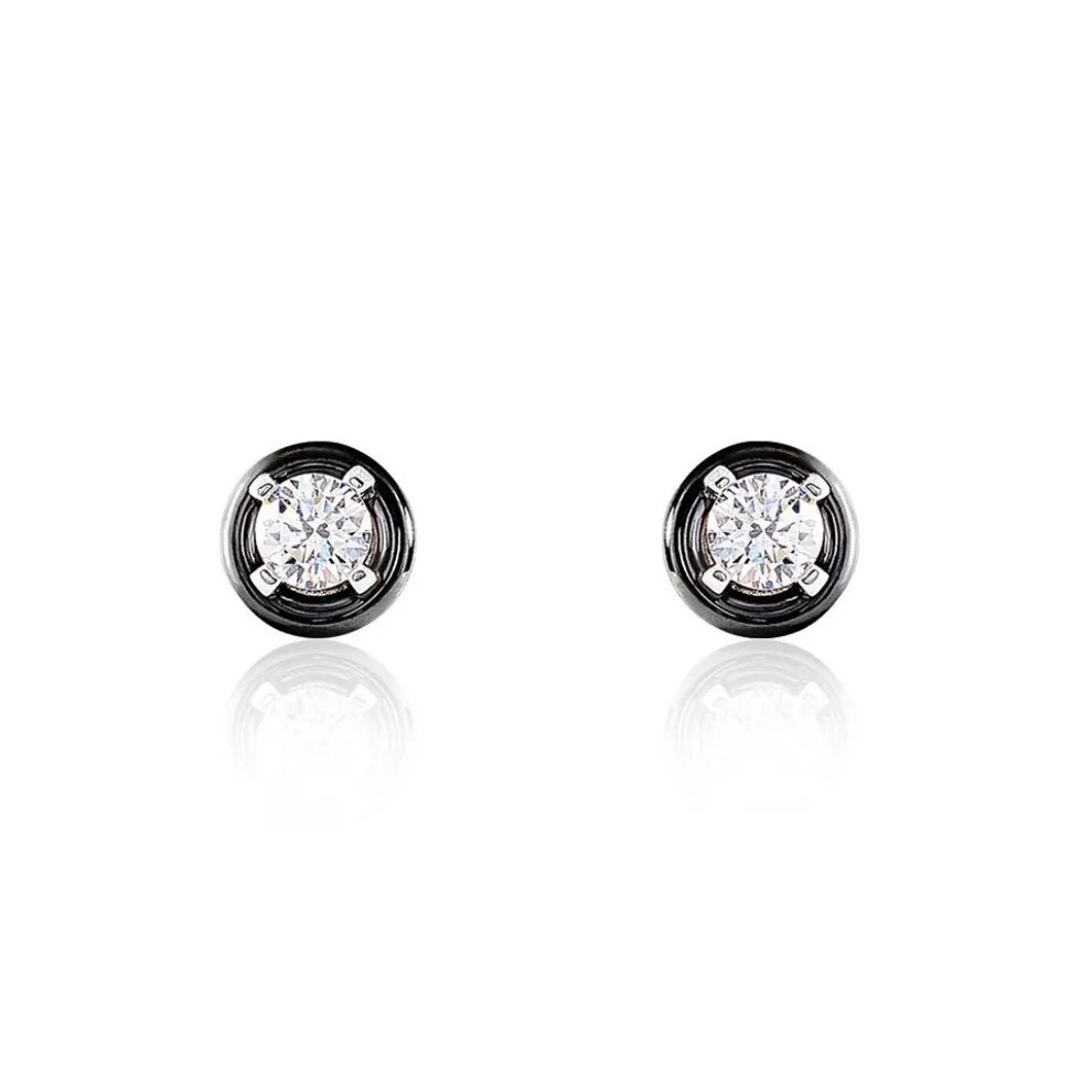 Boucles D'oreilles Puces Renda Argent Céramique Et Oxyde De Zirconium