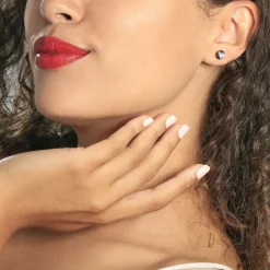Boucles D'oreilles Puces Renda Argent Céramique Et Oxyde De Zirconium