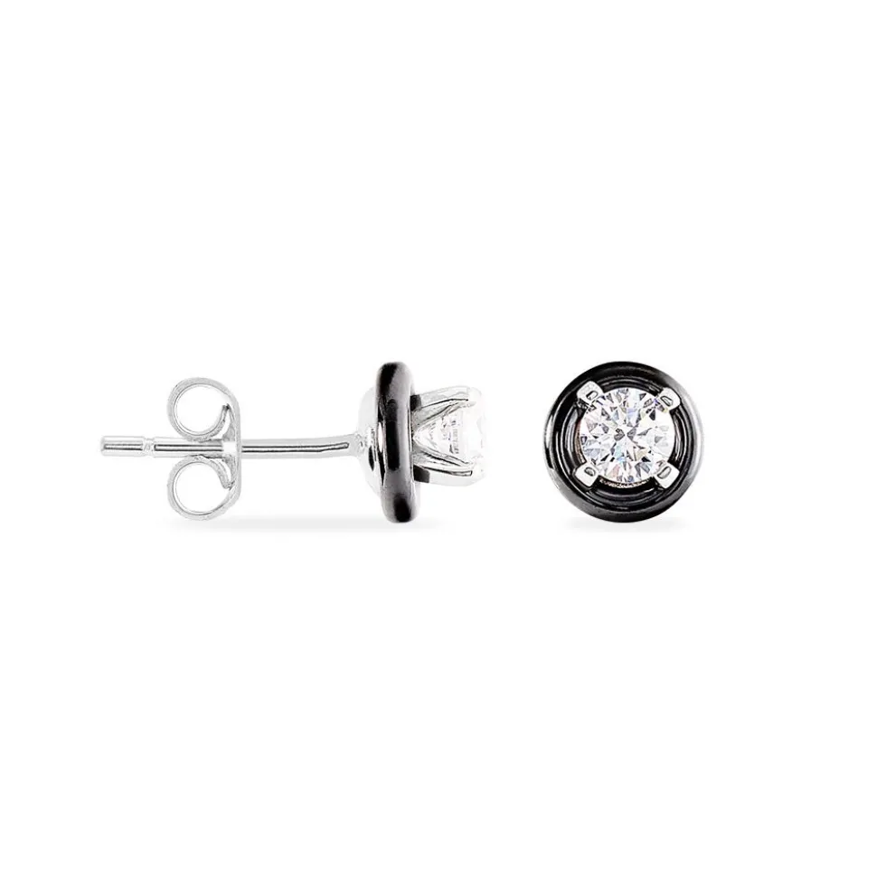Boucles D'oreilles Puces Renda Argent Céramique Et Oxyde De Zirconium