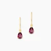 Boucles D'oreilles Puces Rhodolite Goutte Or Jaune Rhodolite