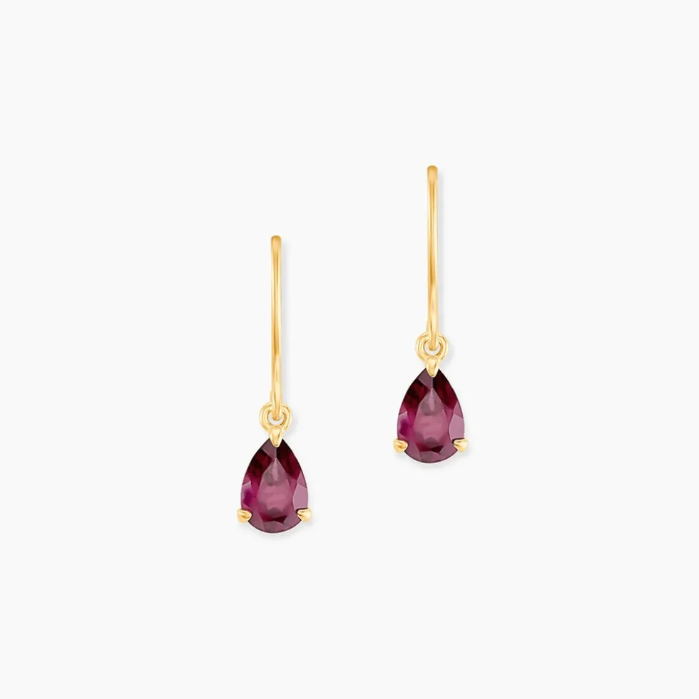 Boucles D'oreilles Puces Rhodolite Goutte Or Jaune Rhodolite