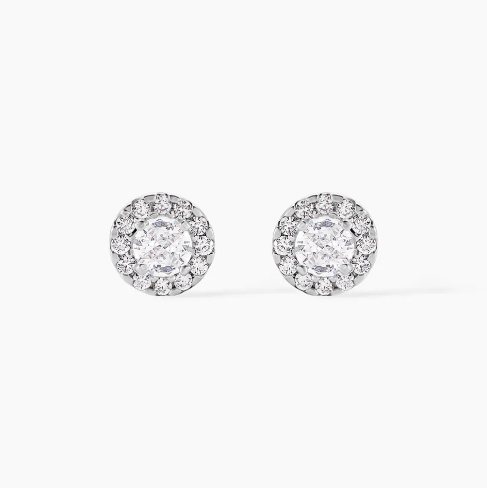Boucles D'oreilles Puces Rosalie Or Blanc Oxyde De Zirconium
