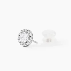Boucles D'oreilles Puces Rosalie Or Blanc Oxyde De Zirconium