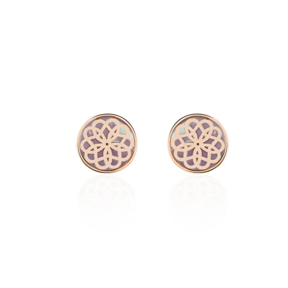 Boucles D'oreilles Puces Rosae Argent Rose Nacre