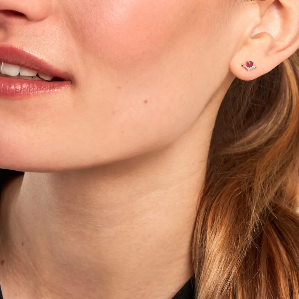 Boucles D'oreilles Puces Sabella Or Jaune Rubis Diamant