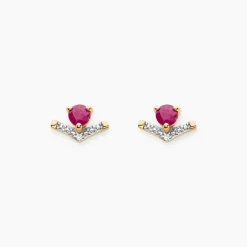 Boucles D'oreilles Puces Sabella Or Jaune Rubis Diamant