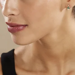 Boucles D'oreilles Puces Sagesse Or Jaune Emeraude Et Diamant