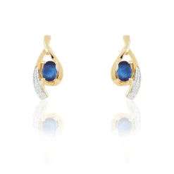 Boucles D'oreilles Puces Sagesse Or Jaune Saphir Et Diamant