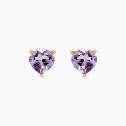Boucles D'oreilles Puces Salona Or Jaune Amethyste