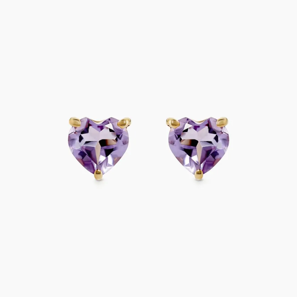 Boucles D'oreilles Puces Salona Or Jaune Amethyste