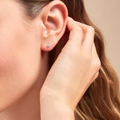 Boucles D'oreilles Puces Semira Argent Blanc Oxyde De Zirconium