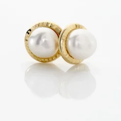 Boucles D'oreilles Puces Siera Diamante Or Jaune Perle De Culture