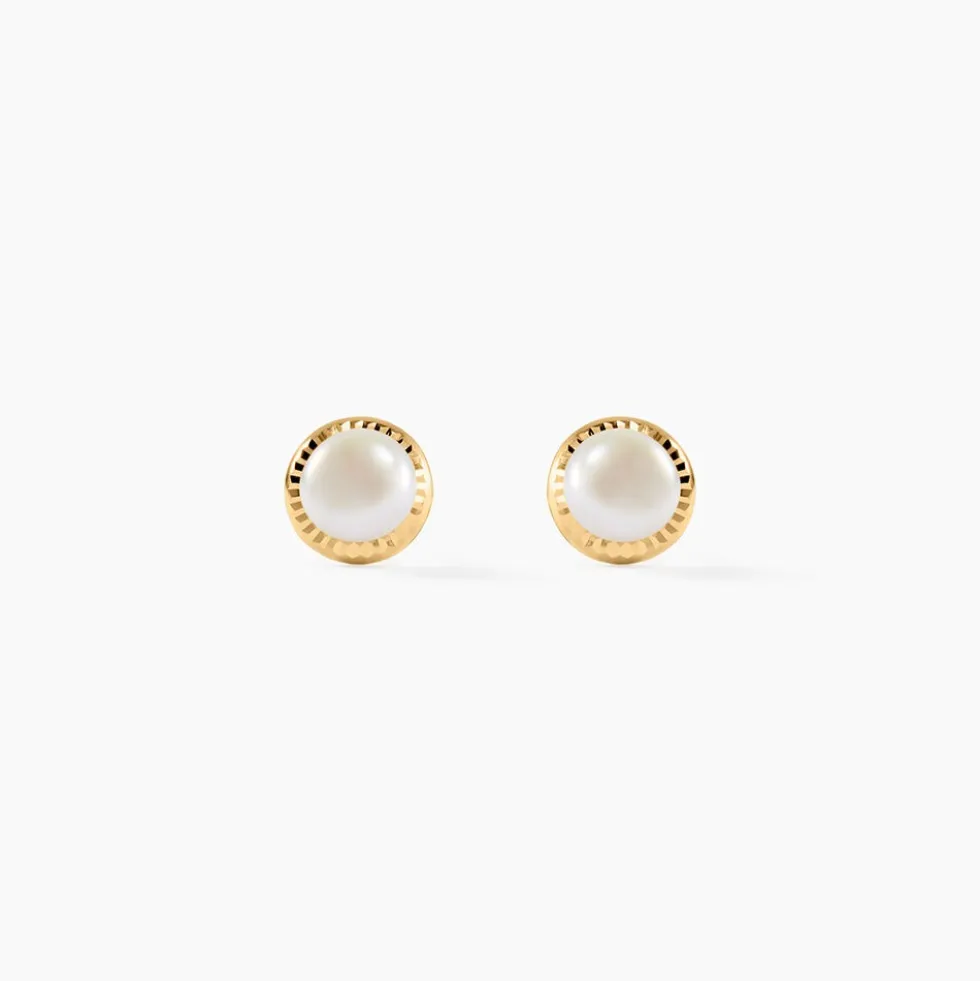 Boucles D'oreilles Puces Siera Diamante Or Jaune Perle De Culture