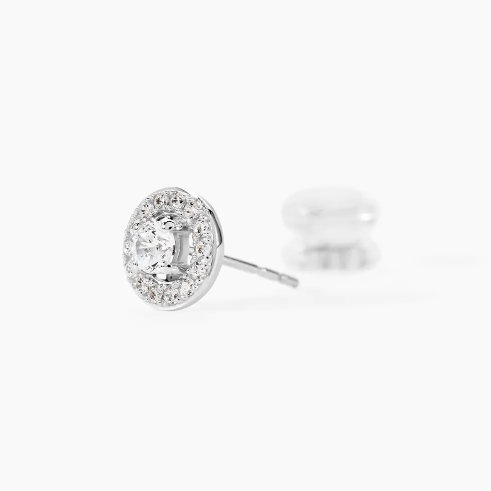 Boucles D'oreilles Puces Star Or Blanc Oxyde De Zirconium