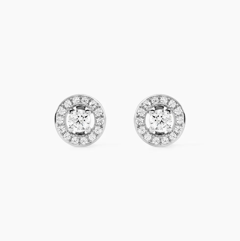 Boucles D'oreilles Puces Star Or Blanc Oxyde De Zirconium