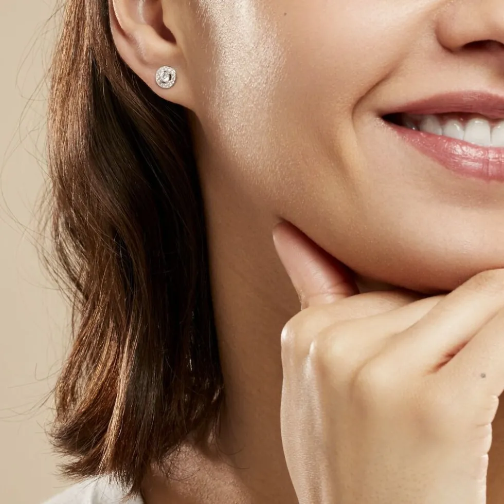 Boucles D'oreilles Puces Star Or Blanc Oxyde De Zirconium
