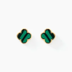 Boucles D'oreilles Puces Stellya Or Jaune Malachite