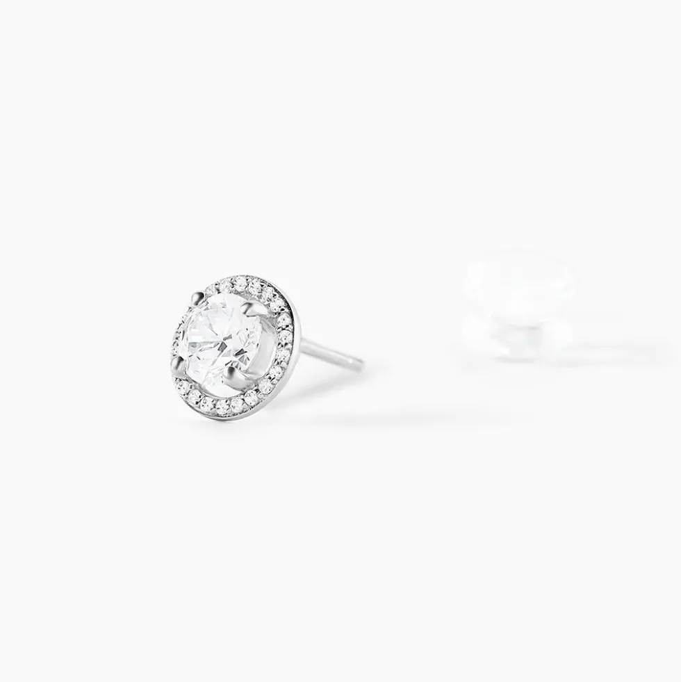 Boucles D'oreilles Puces Stelila Or Blanc Oxyde De Zirconium