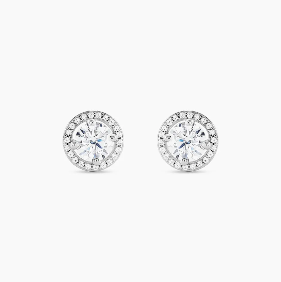 Boucles D'oreilles Puces Stelila Or Blanc Oxyde De Zirconium